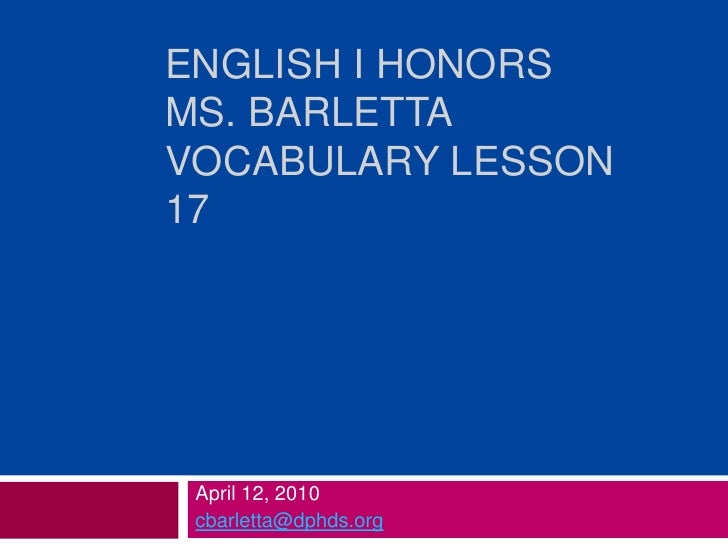 English I Honors Vocab 17