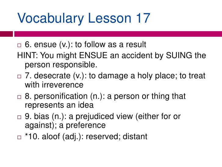 English I Honors Vocab 17