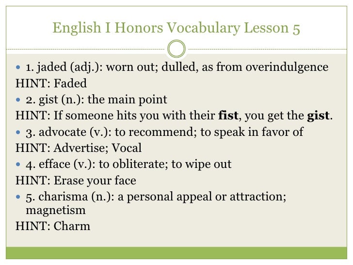 English I Honors Vocab 5 And Sat
