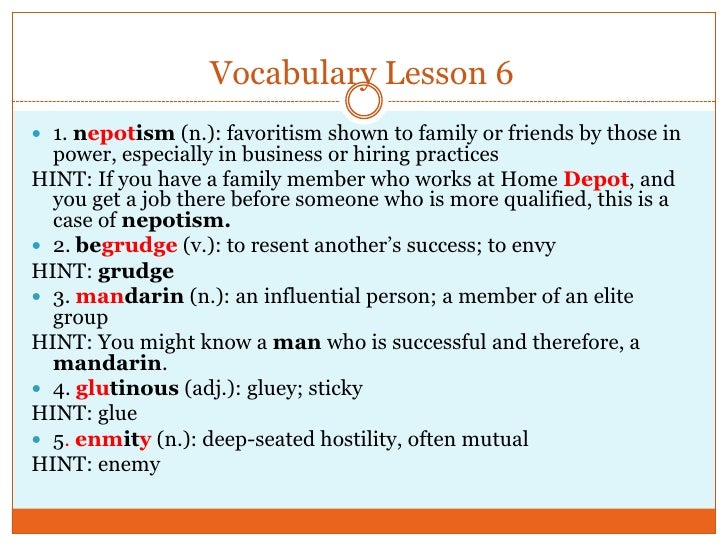 English I Honors Vocab 6