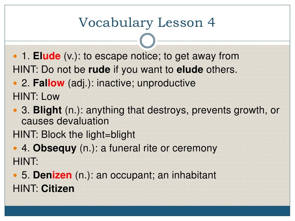 English I Honors Vocabulary 1 4 (60 Words)