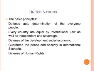 United NationsThe basic principles:Defense auto determination of the everyone people.