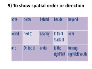 9) To show spatial order or direction
 