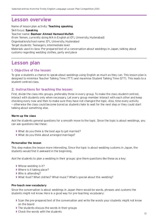 english language example lesson plans india 2013