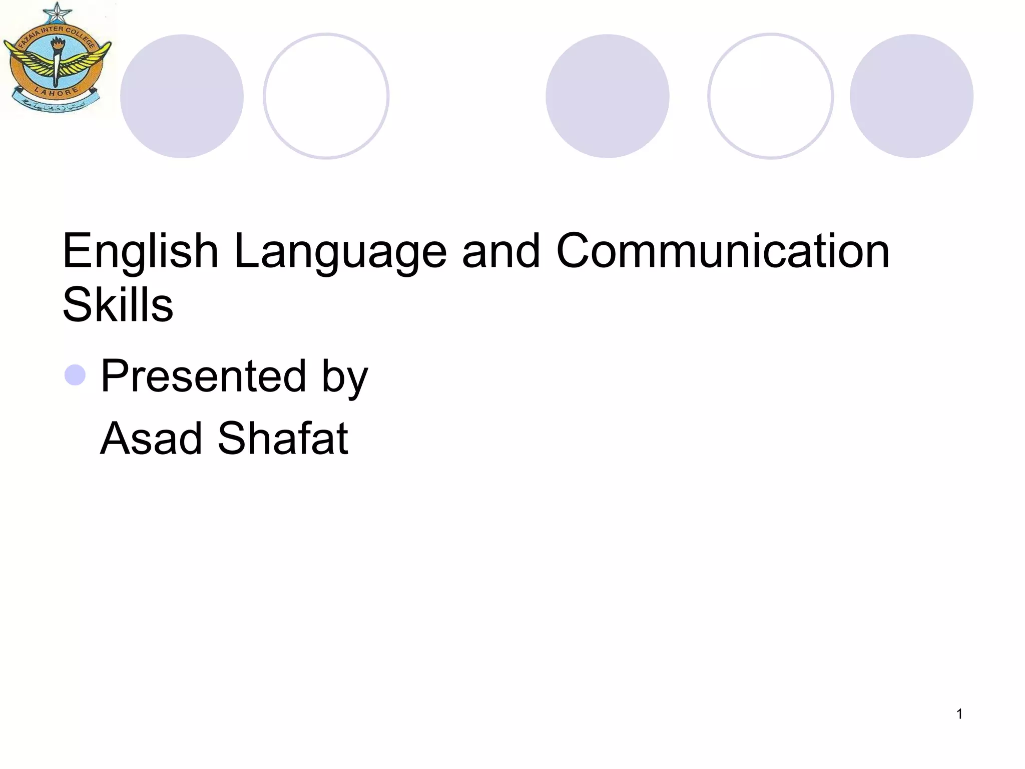 English Language and Communication Skills Presented by Asad Shafat