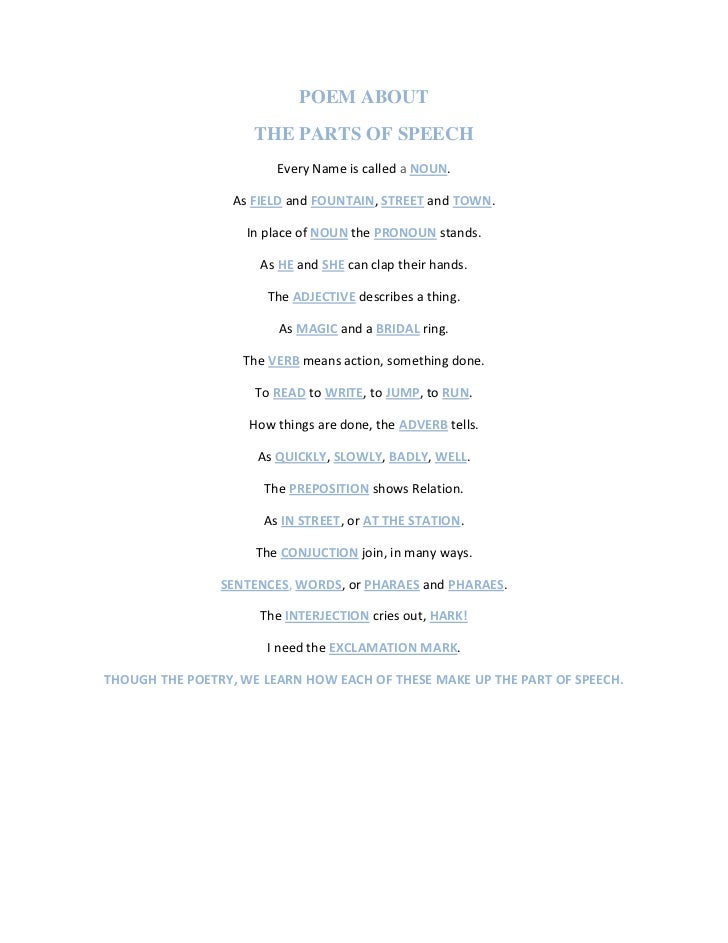 How to write a parts of speech poem