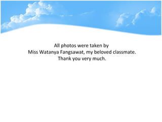 All photos were taken by  Miss Watanya Fangsawat, my beloved classmate. Thank you very much. 