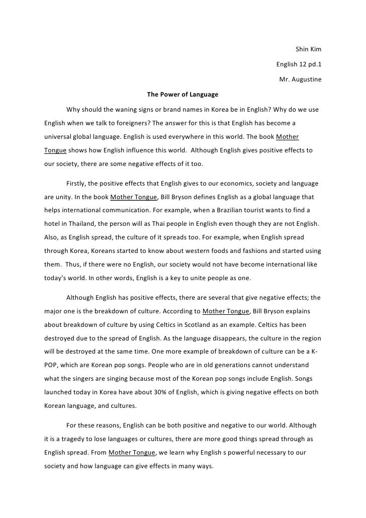 essay about language examples