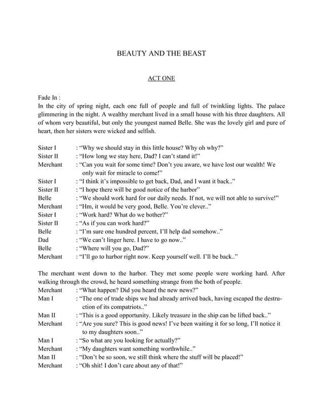 Script of English Musical Drama, Beauty and The Beast