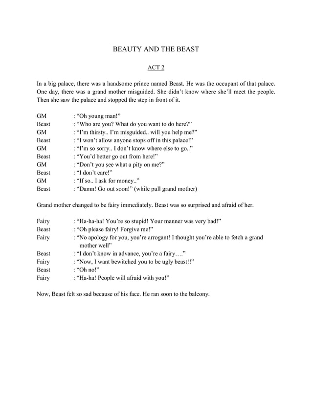 Script of English Musical Drama, Beauty and The Beast