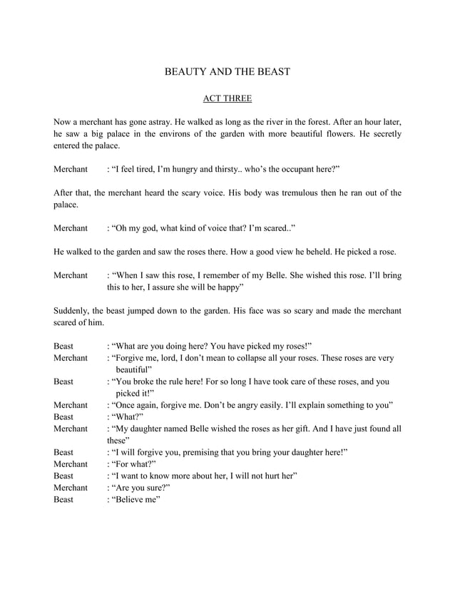 Script of English Musical Drama, Beauty and The Beast
