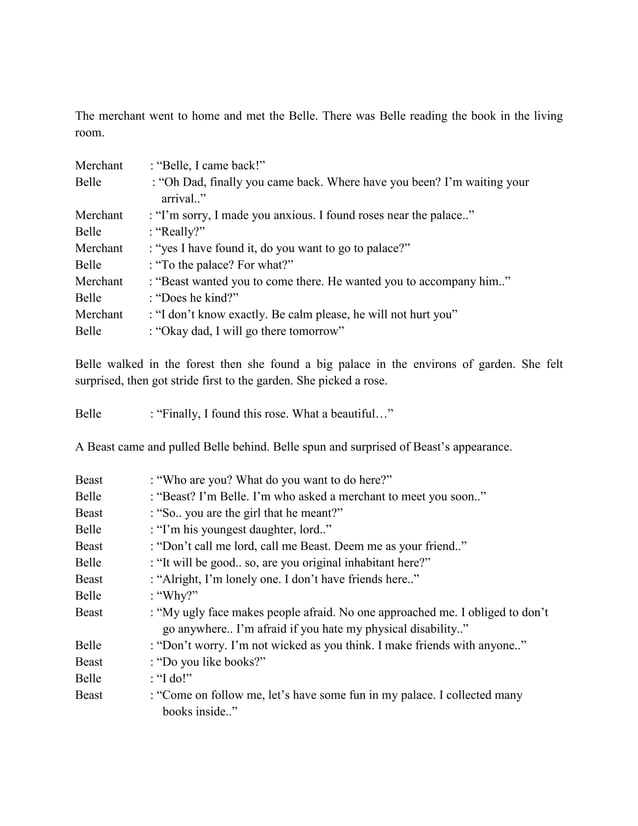 Script of English Musical Drama, Beauty and The Beast