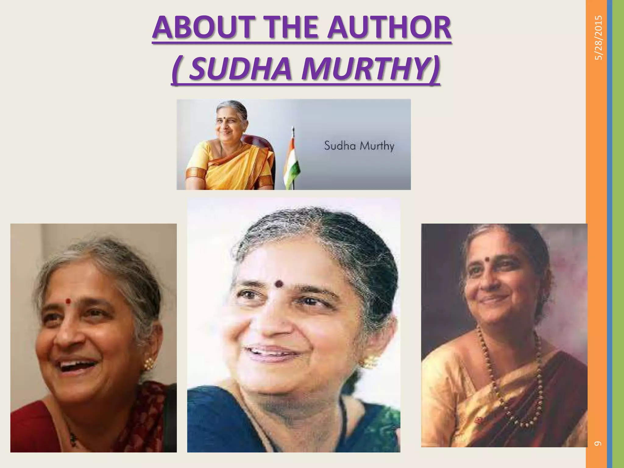 ABOUT THE AUTHOR
( SUDHA MURTHY)
5/28/2015
6
 