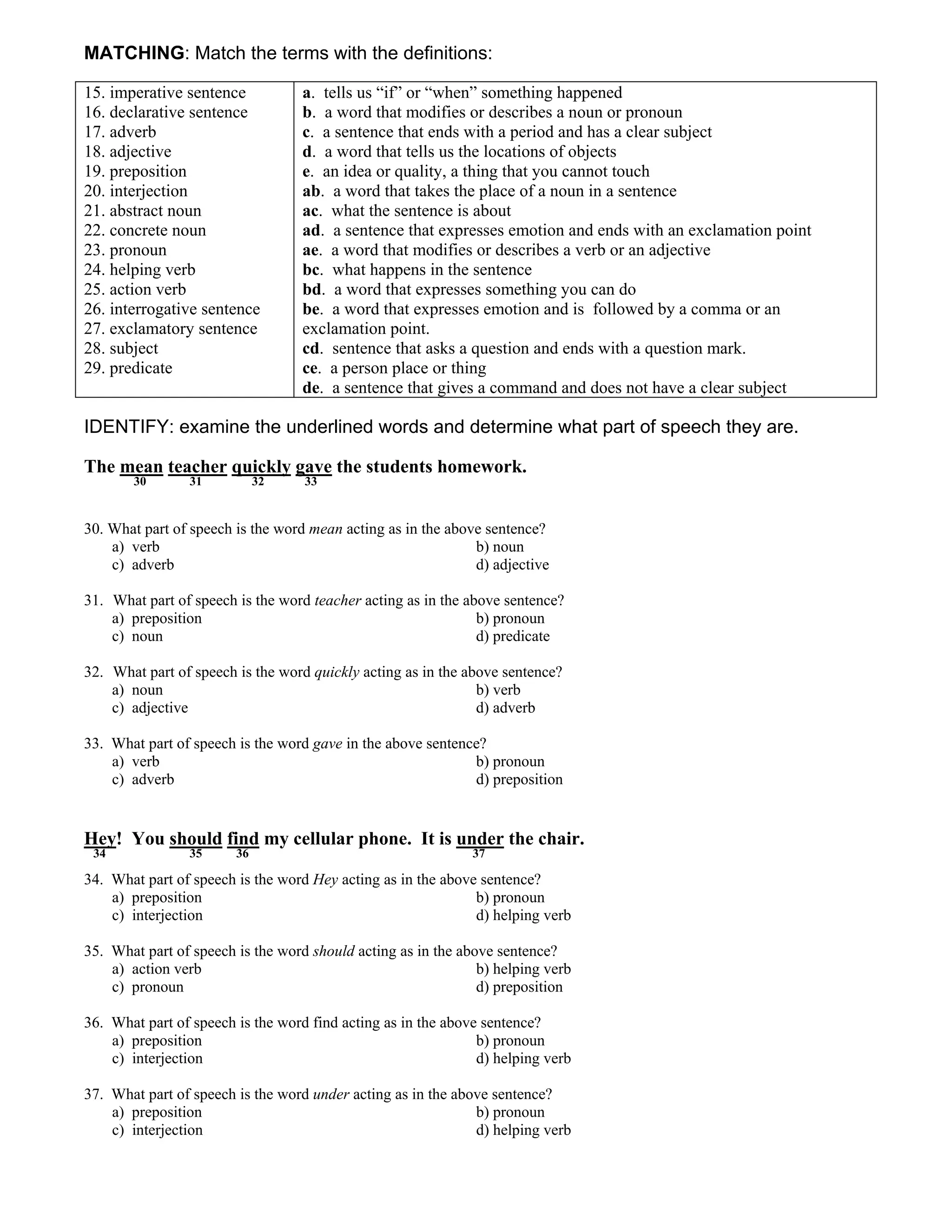 English parts ofspeechtest PDF