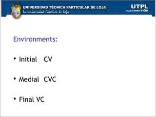 Environments:
 Initial CV
 Medial CVC
 Final VC
22
 