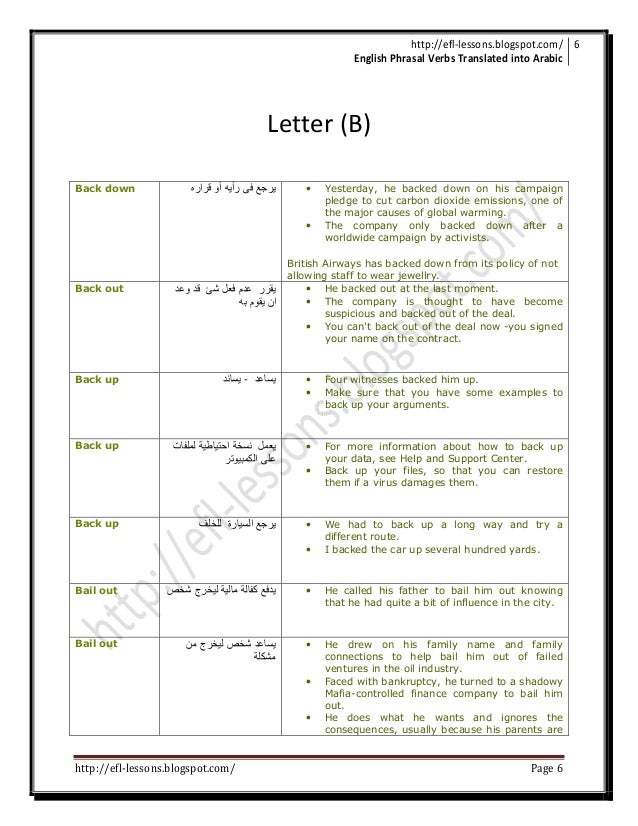 English Phrasal Verbs Translated Into Arabic
