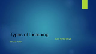 Types of Listening
…….FOR DIFFERENT
SITUATIONS
 
