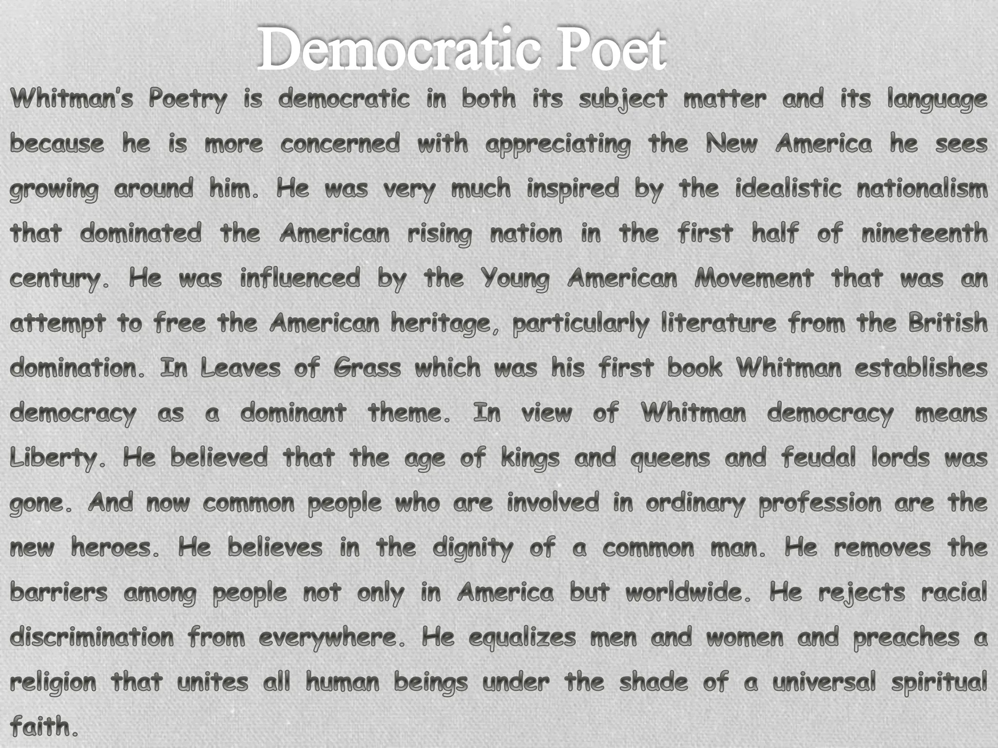 English research project on Walt Whitman poetry