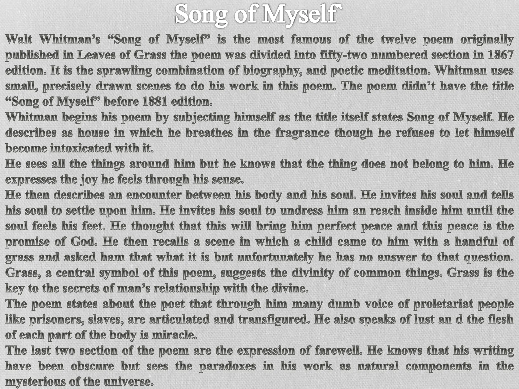 English research project on Walt Whitman poetry