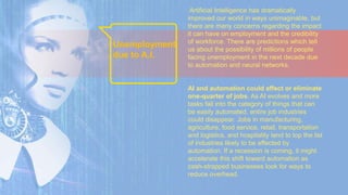 Unemployment
due to A.I.
Artificial Intelligence has dramatically
improved our world in ways unimaginable, but
there are m...
