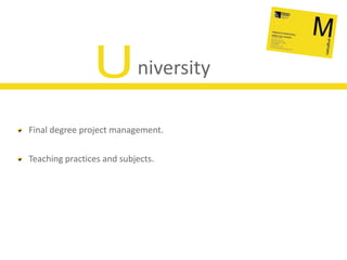niversityUFinal degree project management.Teaching practices and subjects.