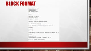 BLOCK FORMAT
 
