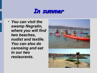 In summer

    You can visit the
    swamp Negratin,
    where you will find
    two beaches,
    nudist and textile.
    You can also do
    canoeing and eat
    in our two
    restaurants.
 