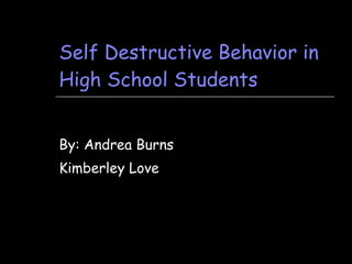 Self Destructive Behavior in High School Students By: Andrea Burns Kimberley Love 