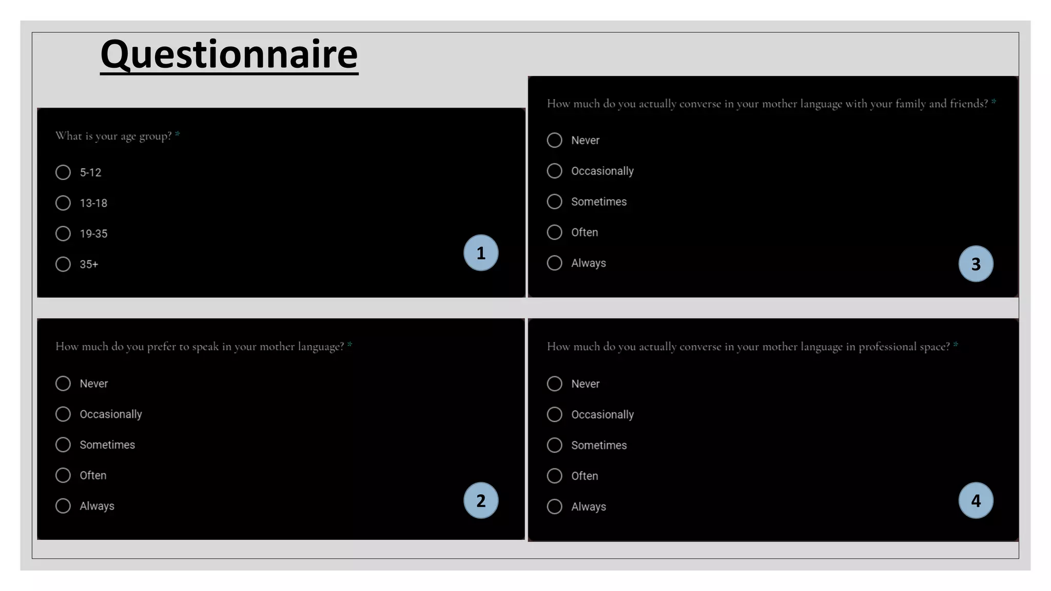 Questionnaire
1
2
3
4
 
