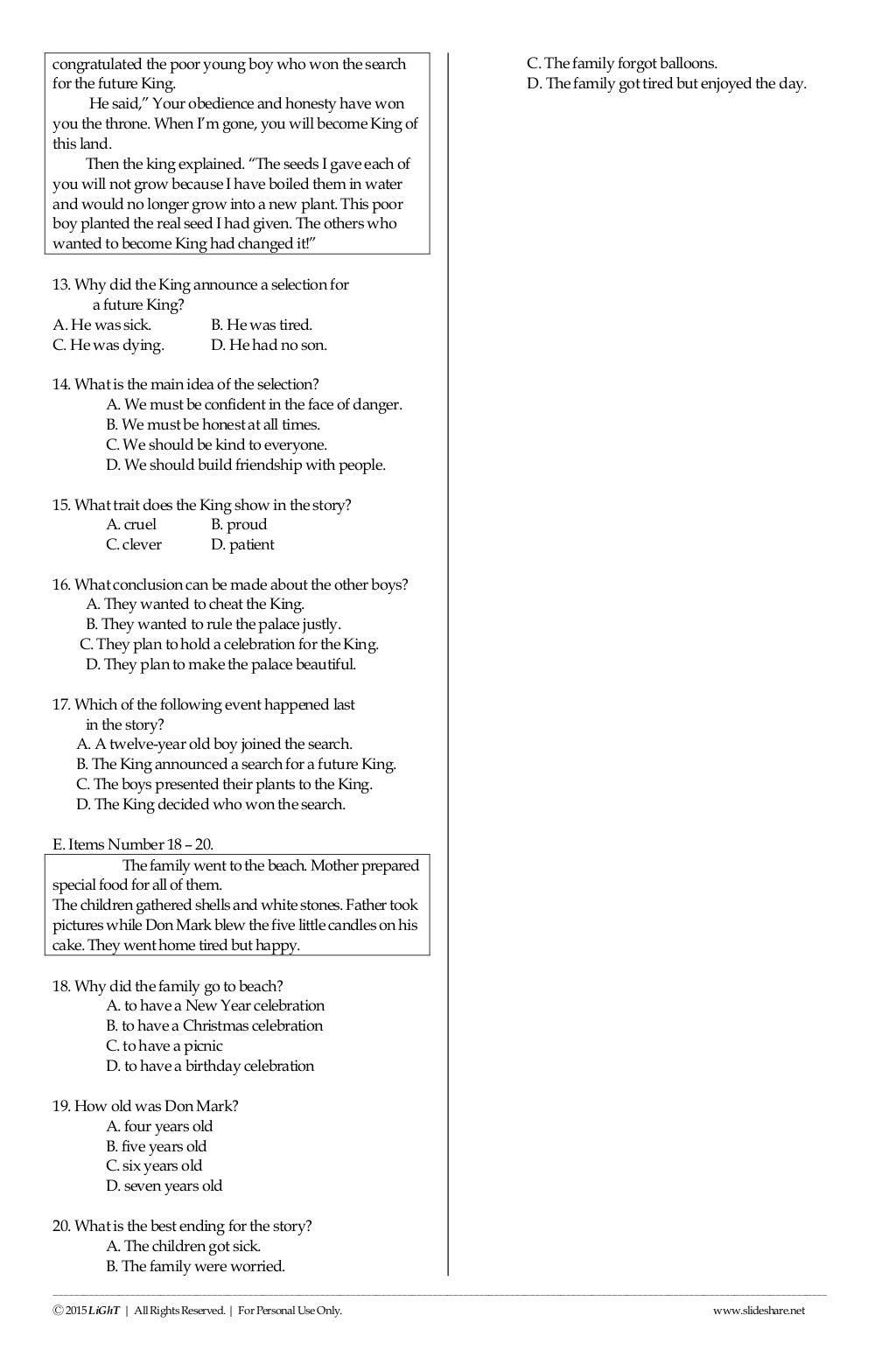 K To 12 Grade 3 Filipino Nat (national Achievement Test) Reviewer