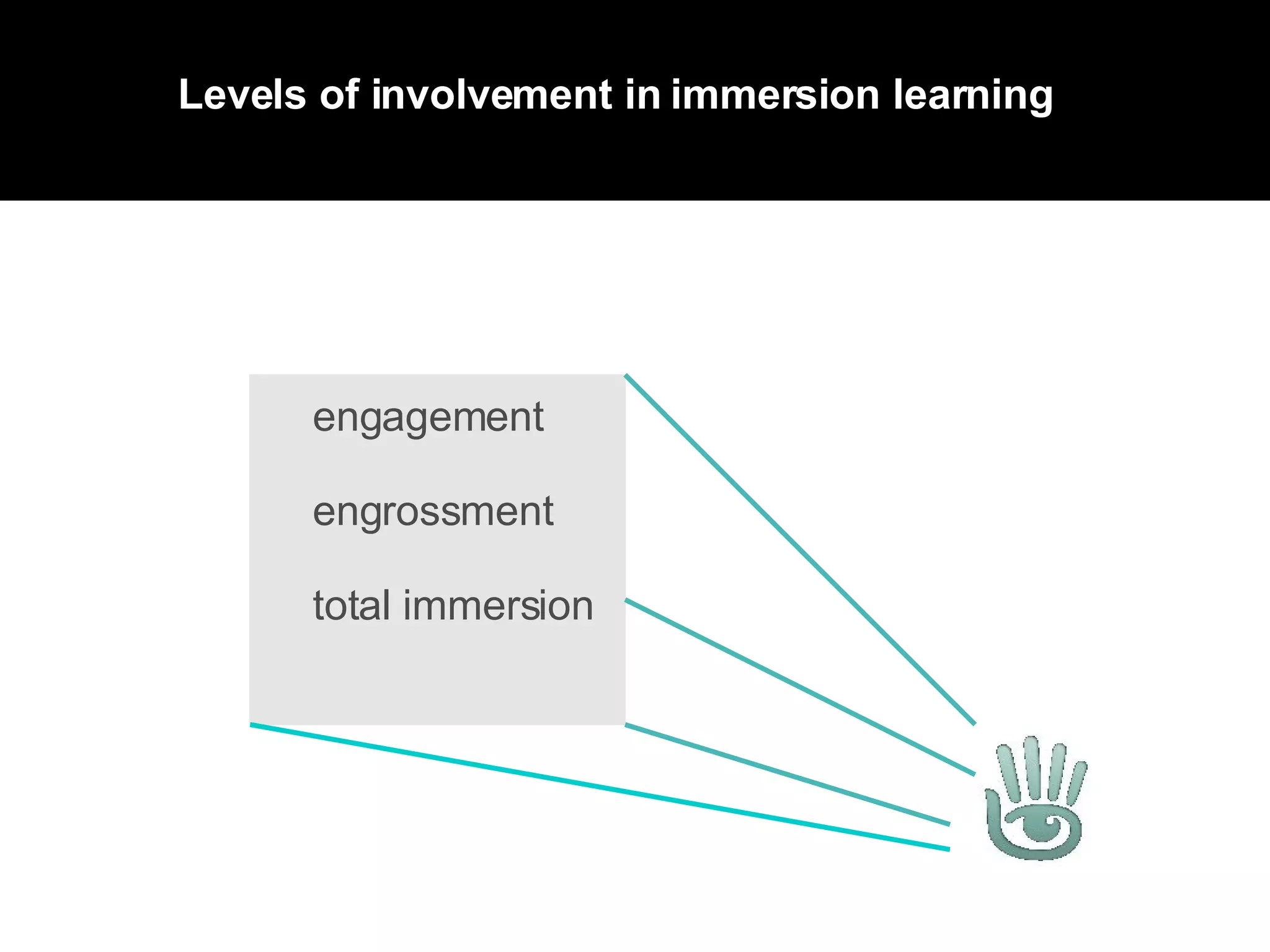 engagement  engrossment  total immersion  Levels of involvement in immersion learning  