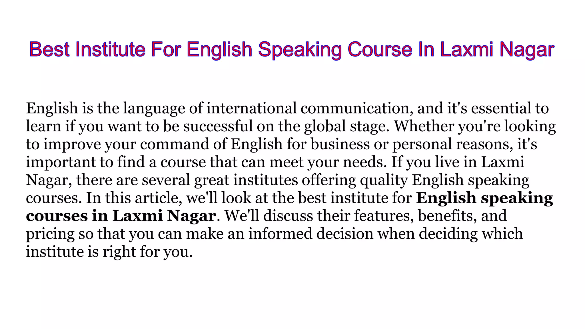 English speaking course in laxmi nagar PPT