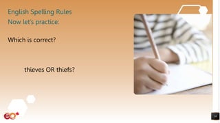 English Spelling Rules
Which is correct?
thieves OR thiefs?
38
Now let’s practice:
 
