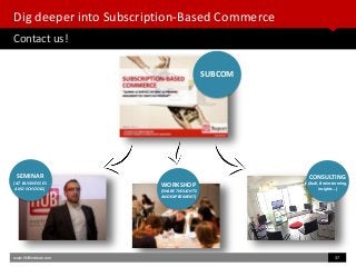 Dig deeper into Subscription-Based Commerce
Contact us!
www.HUBinstitute.com 37
SUBCOM
SEMINAR
(AT BUSINESSES
AND SCHOOLS)...