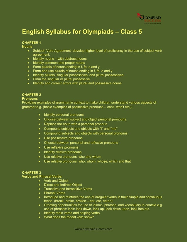 CLASS 5 ENGLISH SYLLABUS visual data 5