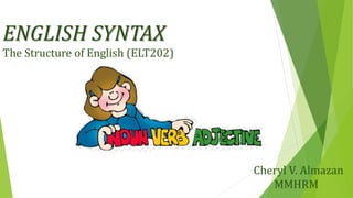 ENGLISH SYNTAX
The Structure of English (ELT202)
Cheryl V. Almazan
MMHRM
 