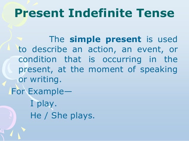 Present Indefinite Tense Chart