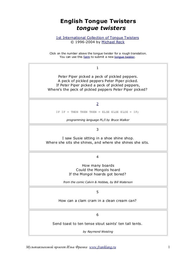 english tongue twisters