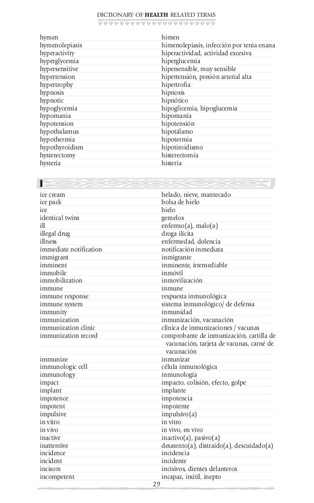 English To Spanish Medical Dictionary