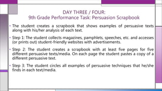 Scrap Book Performance Task Example English unit 9.4 it’s a matter of opinion week three | PPTX