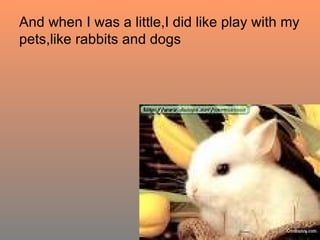 And when I was a little,I did like play with my pets,like rabbits and dogs 
