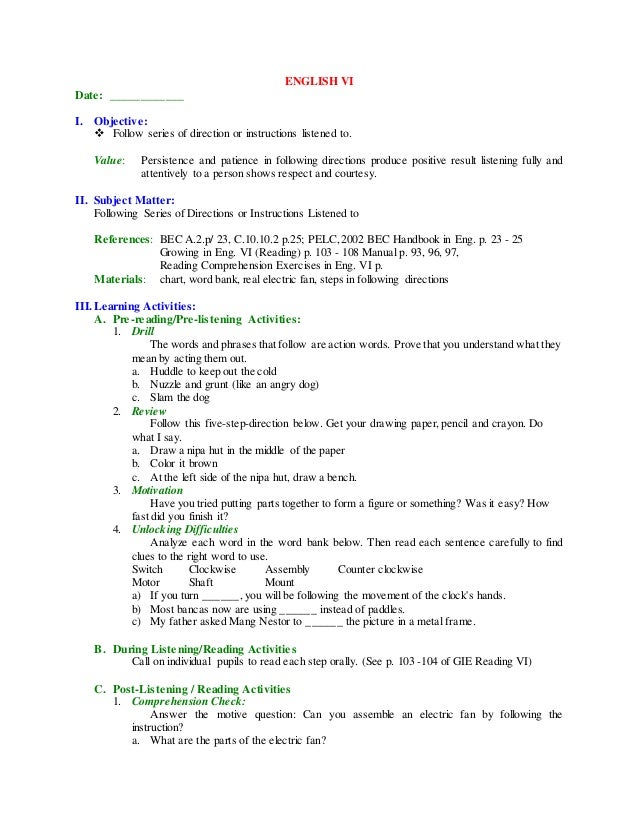 English Vi Lp 1st To 4th Grading