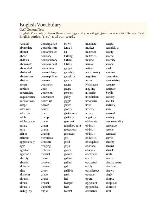 Gcse English Vocabulary List