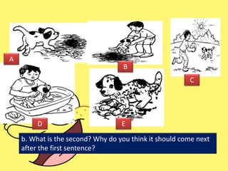 A
B
C
D E
b. What is the second? Why do you think it should come next
after the first sentence?
 