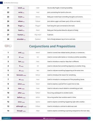 English Wordlist A2 CEFR | Elementary Vocabulary by LanGeek | PDF