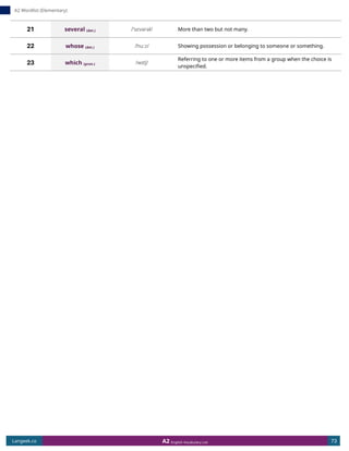 English Wordlist A2 CEFR | Elementary Vocabulary by LanGeek | PDF