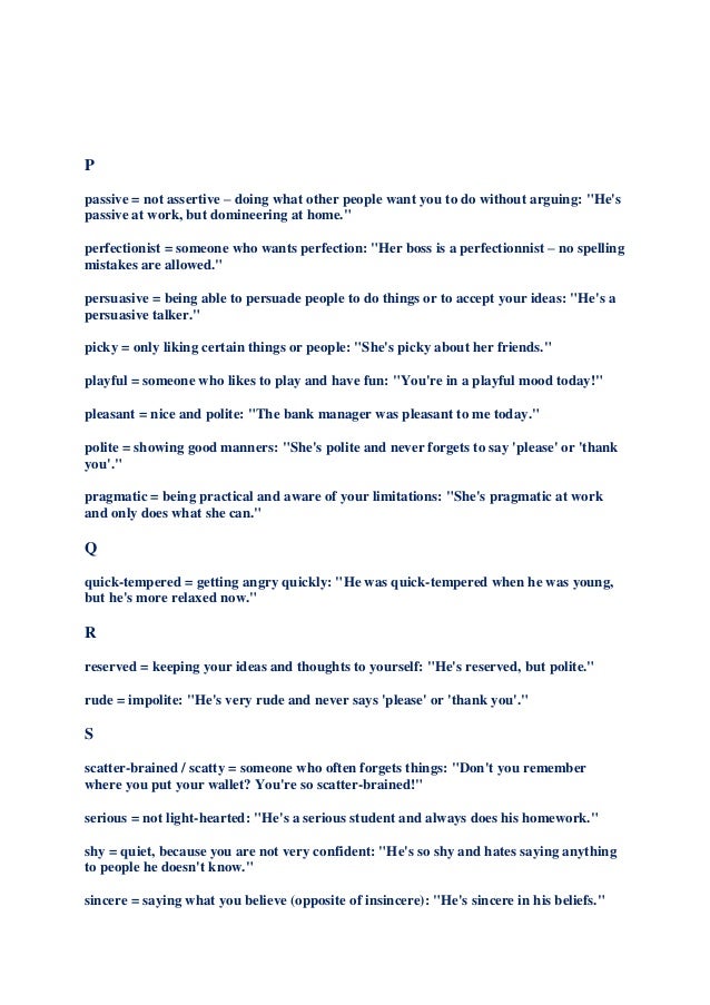 English words that describe behaviour