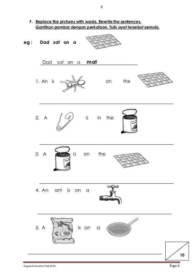 English year 1 may formative test