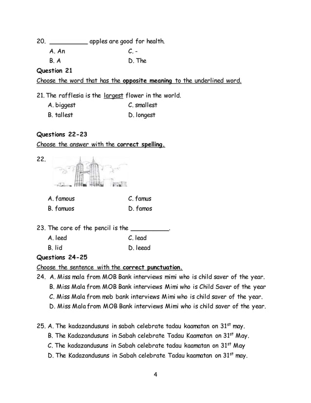 English year 4 kssr paper 1 | DOCX | National & Civic Holidays | Holidays