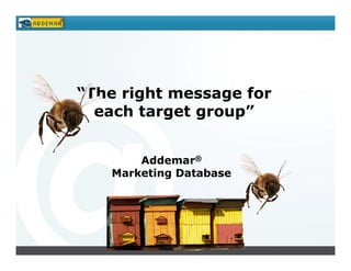 “The right message for
  each target group”


       Addemar®
   Marketing Database
 